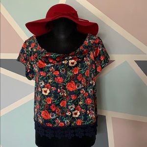Silly floral top with lace at bottom.off shoulder